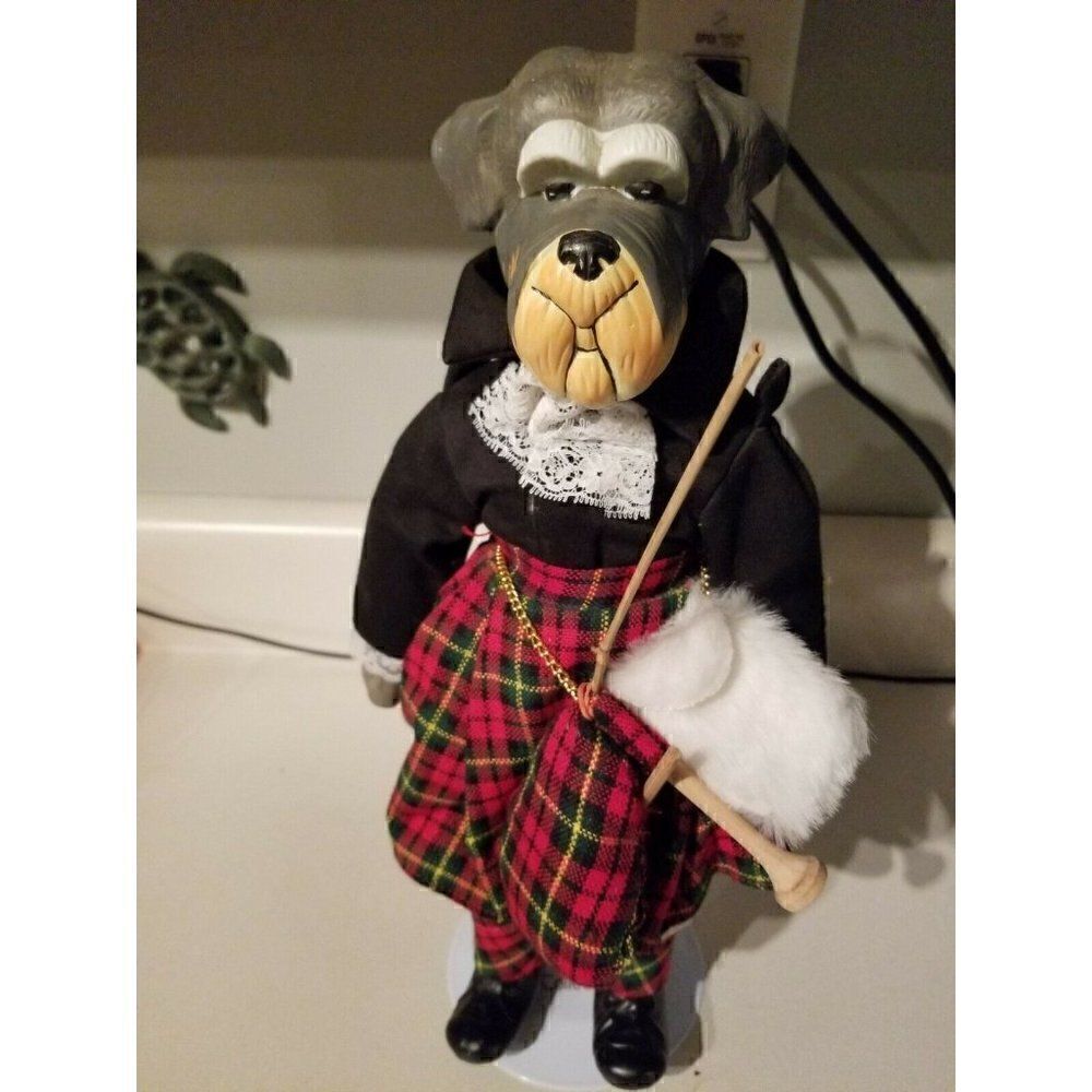 Highland Scottish Terrier Dog Dressed In Kilt 13" Ceramic and Cloth, preowned